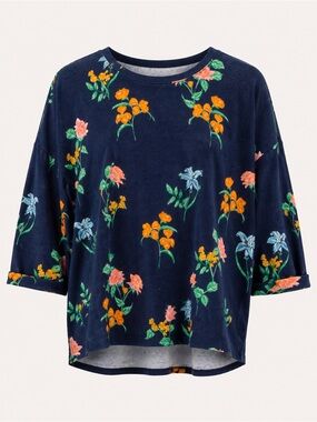 Crown & Ivy Navy Floral 3/4 Sleeve Top Women’s XS Casual Boho Cottagecore